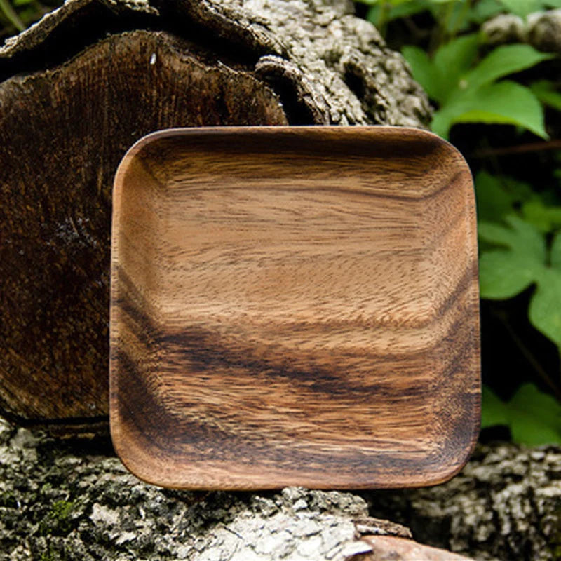Square Shaped Wooden Plate Set